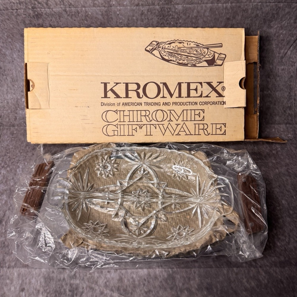 VTG Kromex Relish Server #044-21 Tray With Glass Insert In Box